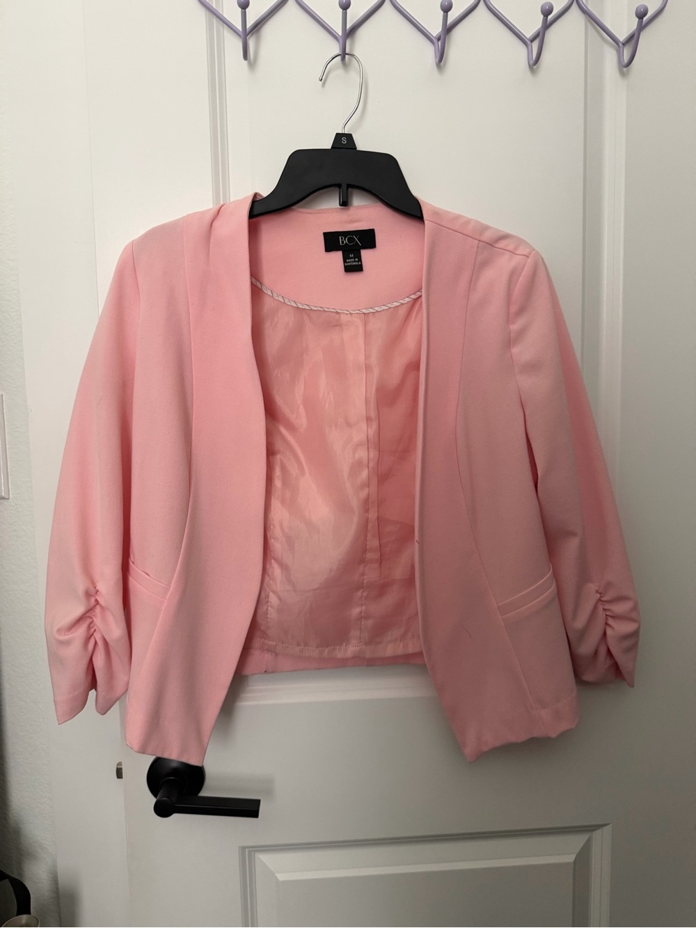BCX Medium Women's Pink Open-Front Blazer Jacket